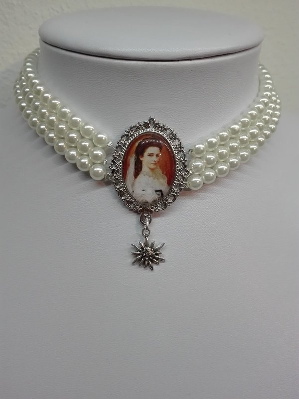 Kropfband Perlen Sissi Kaiserin Elisabeth mit Edelweiß