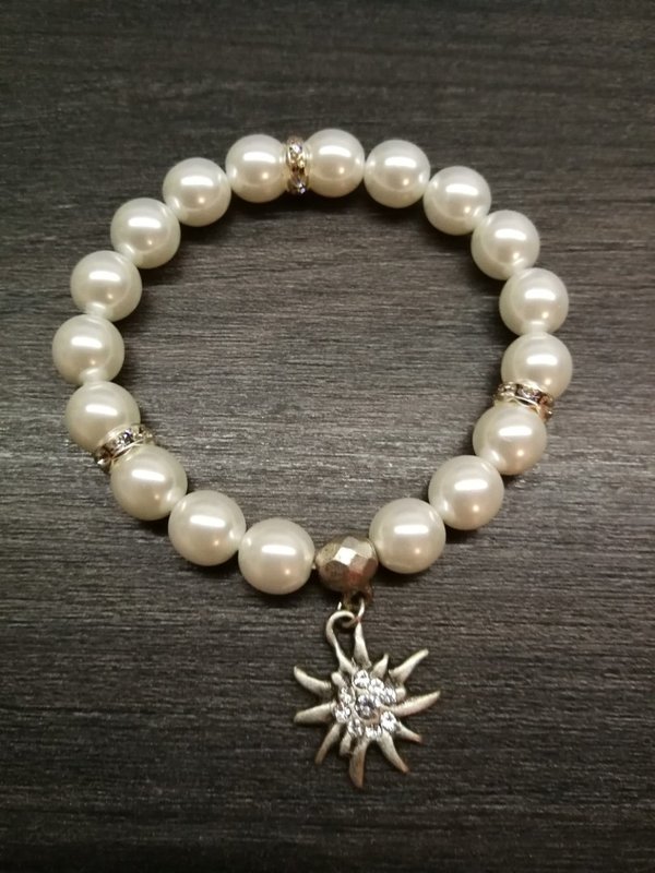 Trachtenarmband Perlen Edelweiß mit 3 Strasselementen